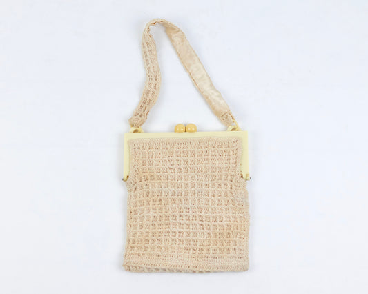 VINTAGE LACE KNIT PURSE WITH LEATHER CARDHOLDER