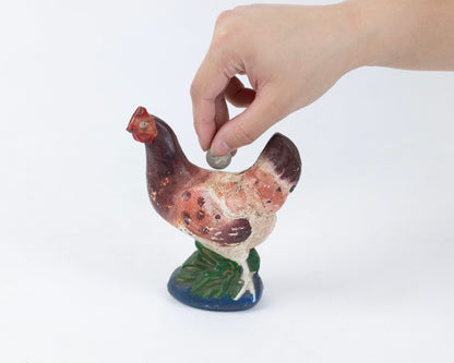 VINTAGE MID-CENTURY CAST IRON CHICKEN COIN BANK