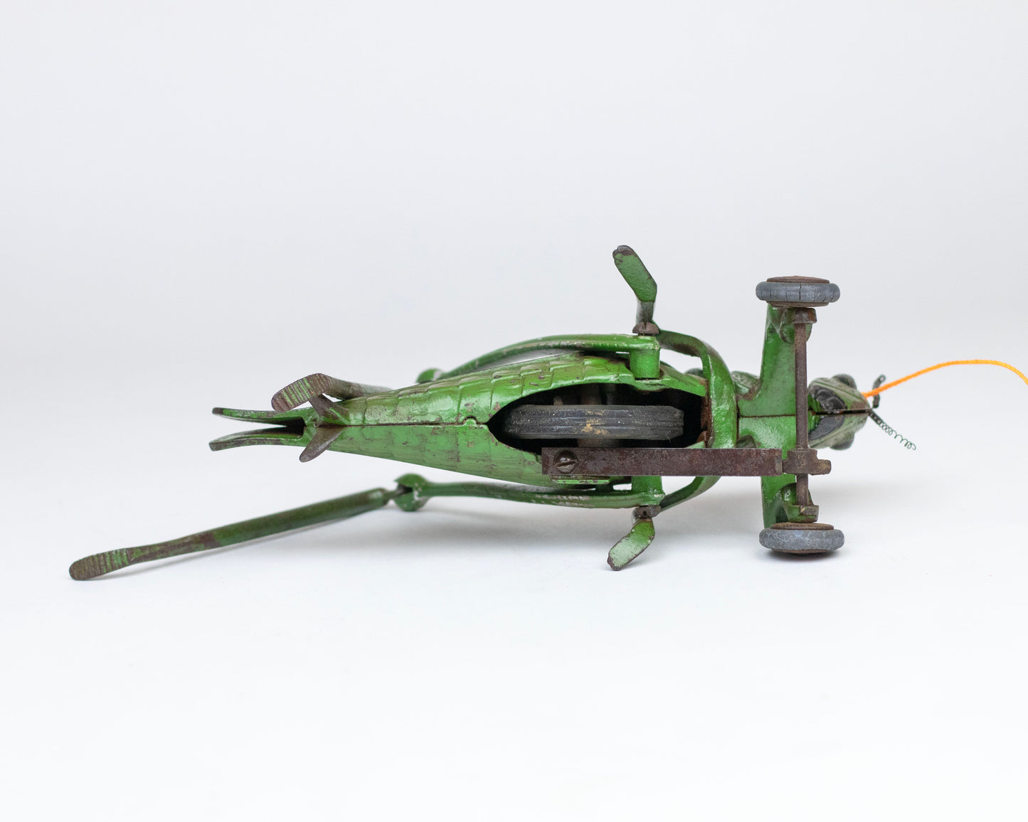 LARGE VINTAGE 1930S HUBLEY CAST IRON GRASSHOPPER ACTION PULL TOY