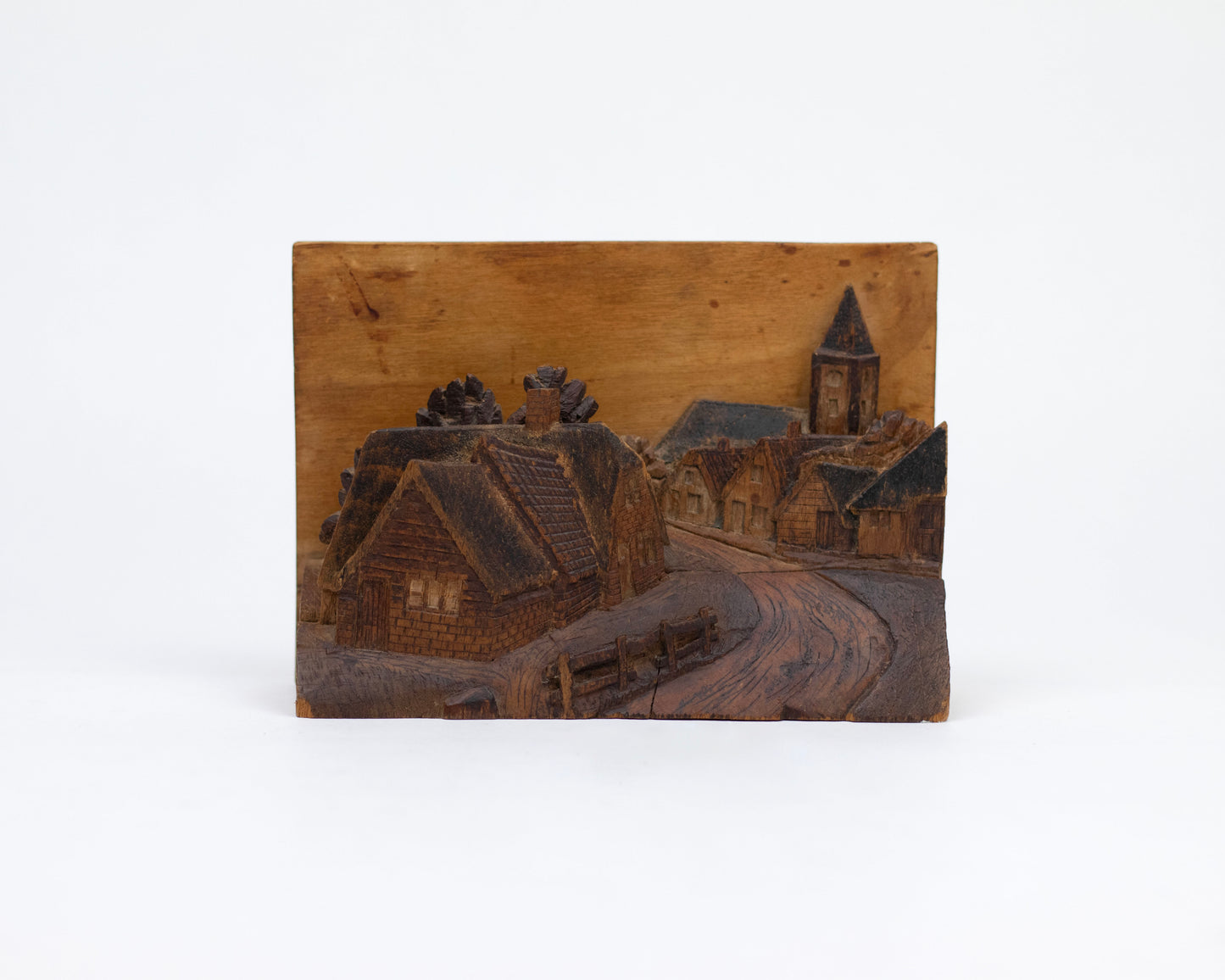 VINTAGE WWII WOODEN RELIEF CARVING BY BRITISH PRISONER OF WAR
