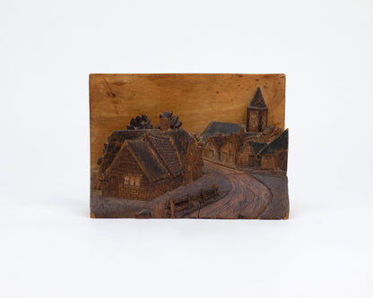 VINTAGE WWII WOODEN RELIEF CARVING BY BRITISH PRISONER OF WAR