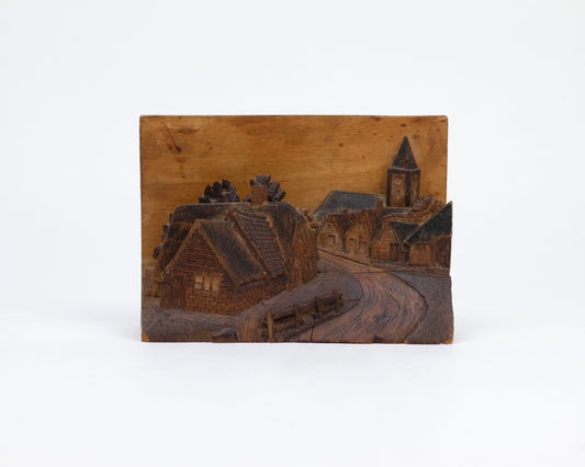VINTAGE WWII WOODEN RELIEF CARVING BY BRITISH PRISONER OF WAR