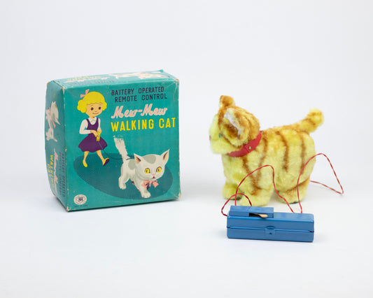 VINTAGE 1950S MEW-MEW WALKING CAT TOY WITH BOX