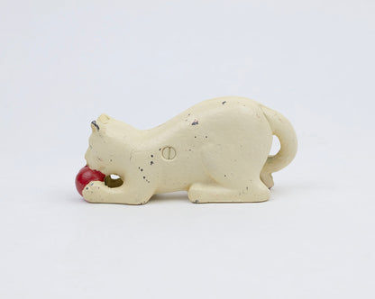 VINTAGE CAST IRON CAT WITH YARN BALL COIN BANK