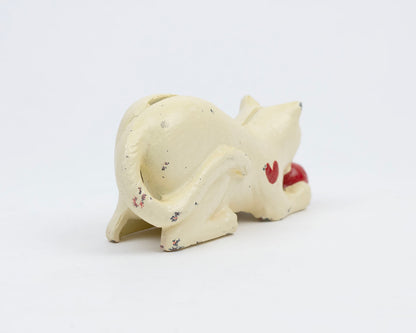 VINTAGE CAST IRON CAT WITH YARN BALL COIN BANK