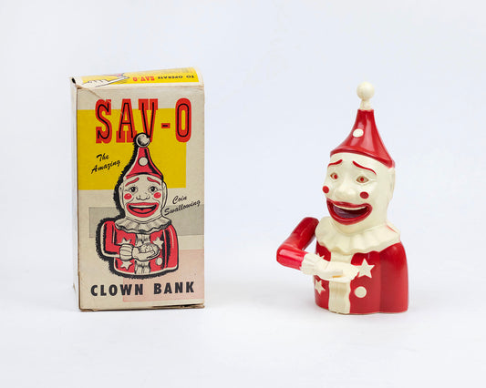 VINTAGE 1950S SAV-O MECHANICAL CLOWN BANK