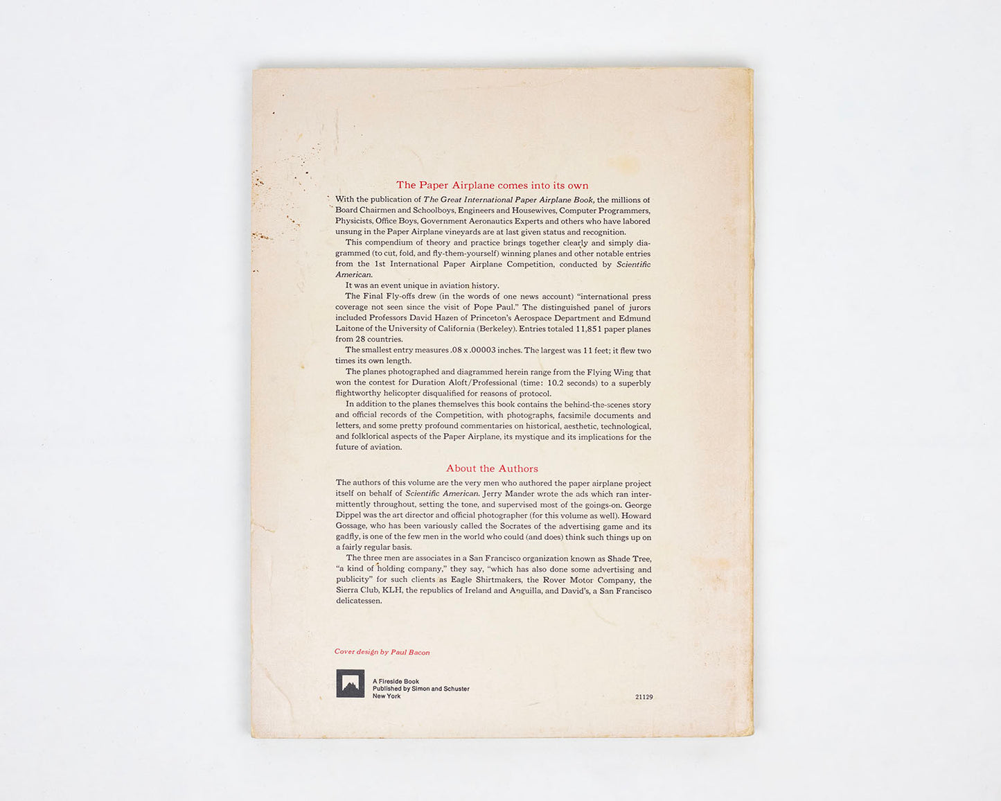 VINTAGE 1967 COPY OF "THE GREAT INTERNATIONAL PAPER AIRPLANE BOOK" BY JERRY MANDER, GEORGE DIPPEL, AND HOWARD GOSSAGE