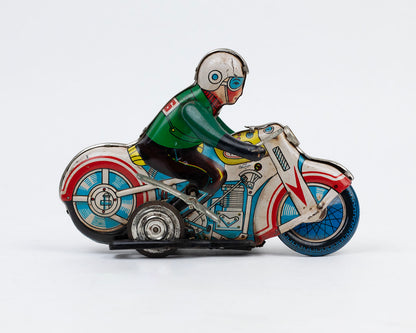 VINTAGE 1960S TIN MOTORCYCLE RACER WIND-UP TOY