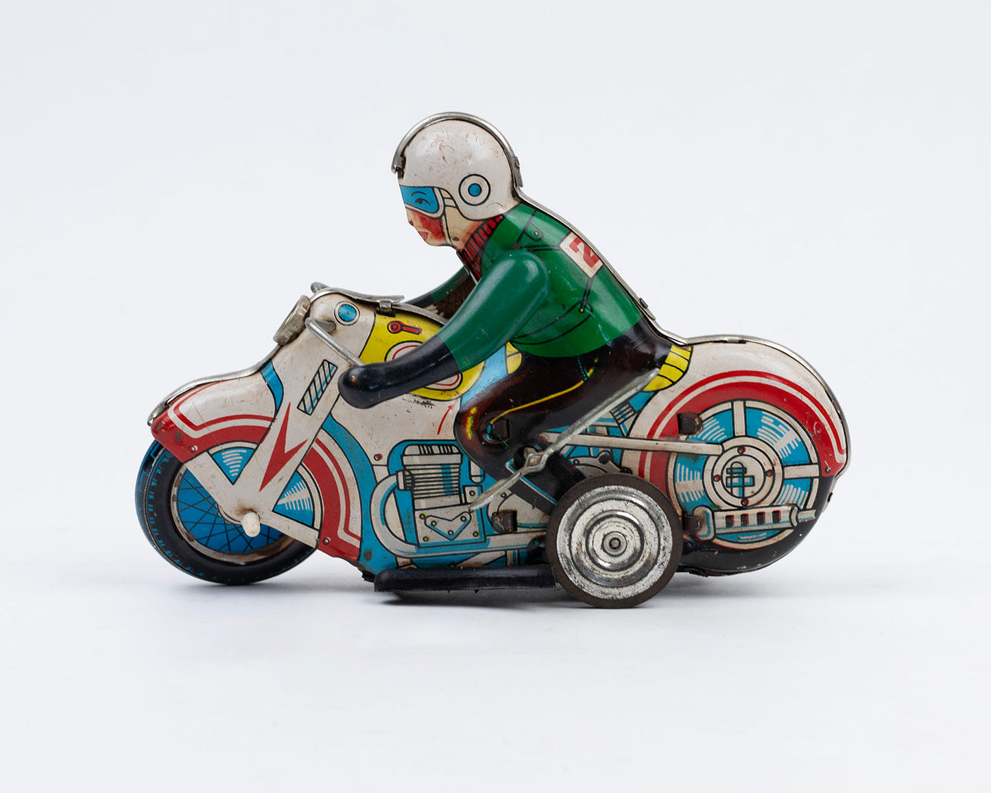 VINTAGE 1960S TIN MOTORCYCLE RACER WIND-UP TOY