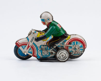 VINTAGE 1960S TIN MOTORCYCLE RACER WIND-UP TOY