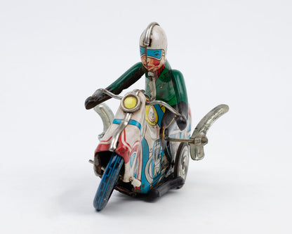 VINTAGE 1960S TIN MOTORCYCLE RACER WIND-UP TOY