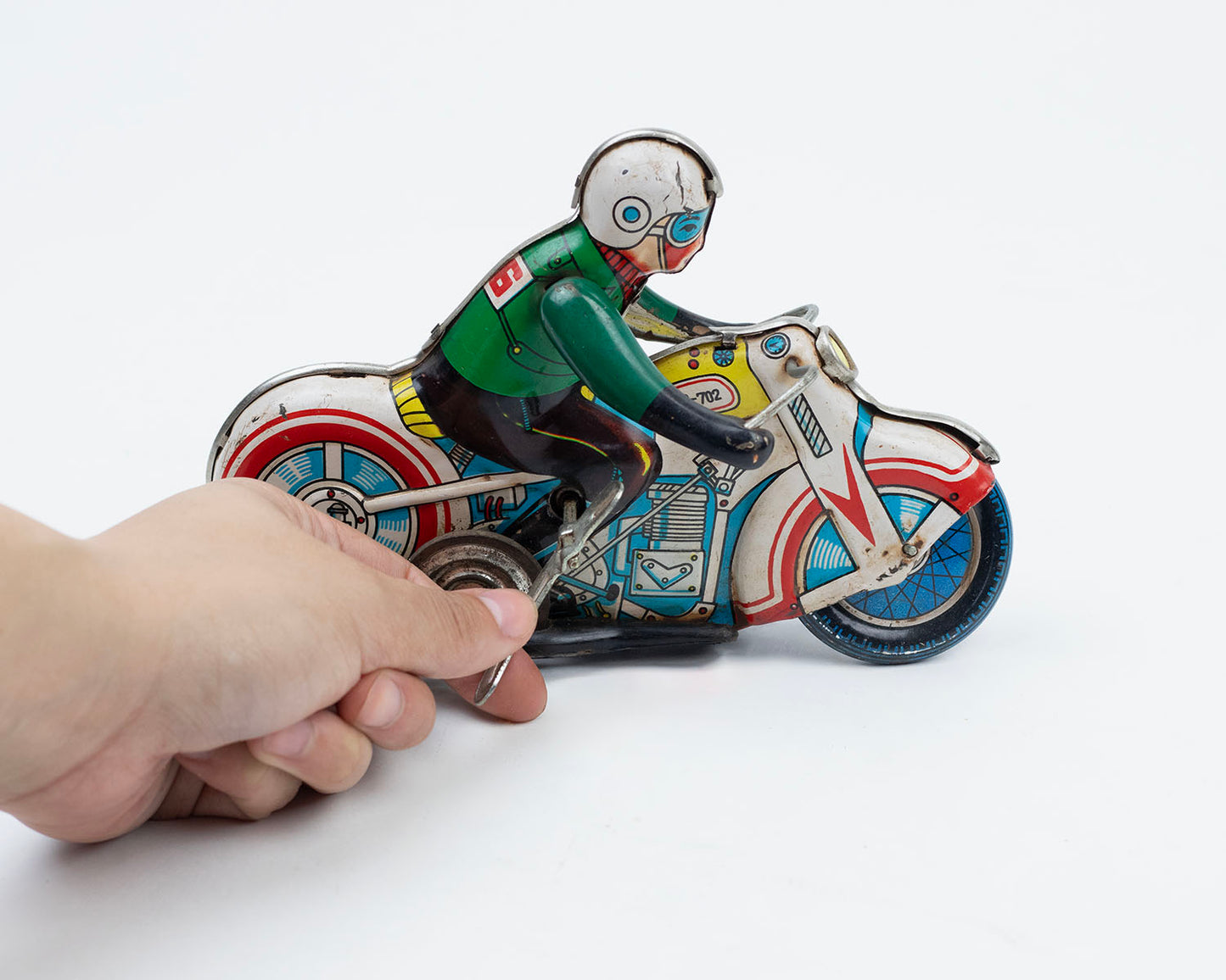 VINTAGE 1960S TIN MOTORCYCLE RACER WIND-UP TOY