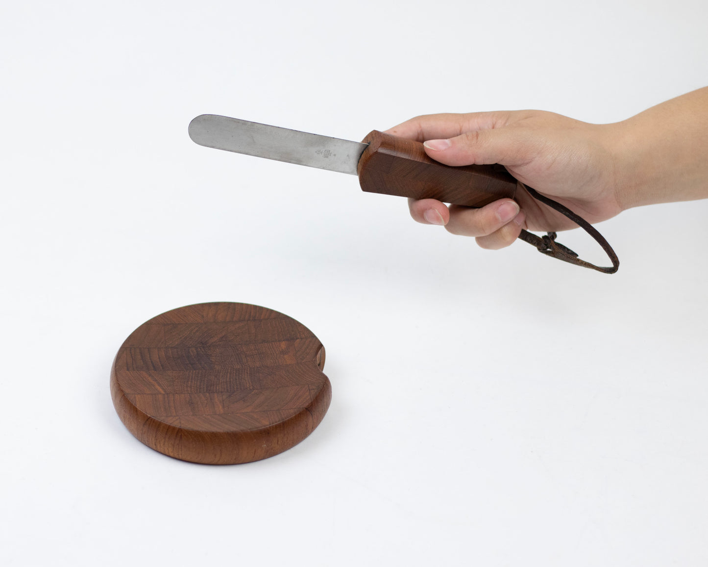 VINTAGE 1950S DANSK 5" TEAK CHEESE BOARD AND KNIFE