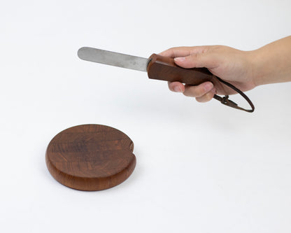 VINTAGE 1950S DANSK 5" TEAK CHEESE BOARD AND KNIFE