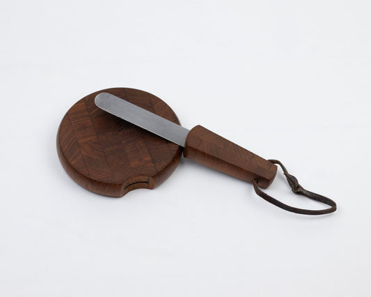 VINTAGE 1950S DANSK 5" TEAK CHEESE BOARD AND KNIFE