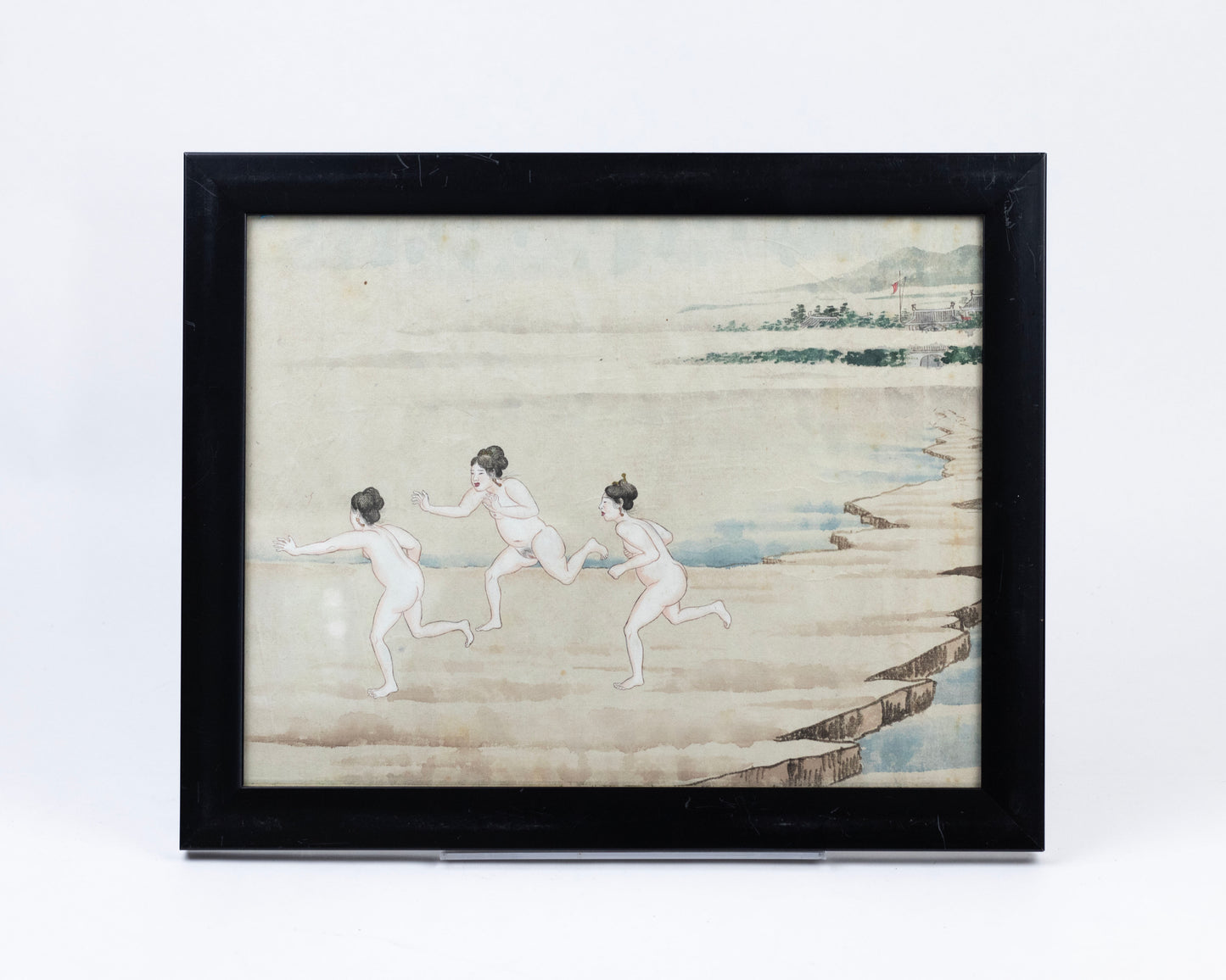ANTIQUE SET OF THREE JAPANESE SHUNGA (EROTIC) WATERCOLOR PAINTINGS