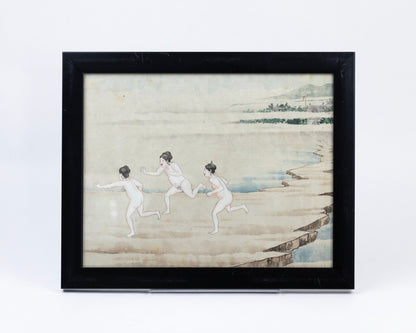 ANTIQUE SET OF THREE JAPANESE SHUNGA (EROTIC) WATERCOLOR PAINTINGS