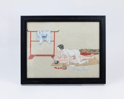 ANTIQUE SET OF THREE JAPANESE SHUNGA (EROTIC) WATERCOLOR PAINTINGS