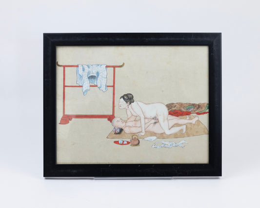ANTIQUE SET OF THREE JAPANESE SHUNGA (EROTIC) WATERCOLOR PAINTINGS