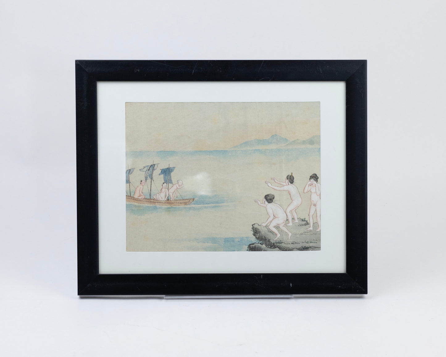 ANTIQUE SET OF THREE JAPANESE SHUNGA (EROTIC) WATERCOLOR PAINTINGS