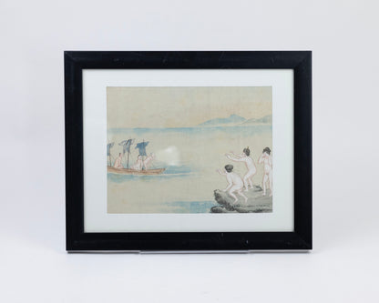 ANTIQUE SET OF THREE JAPANESE SHUNGA (EROTIC) WATERCOLOR PAINTINGS