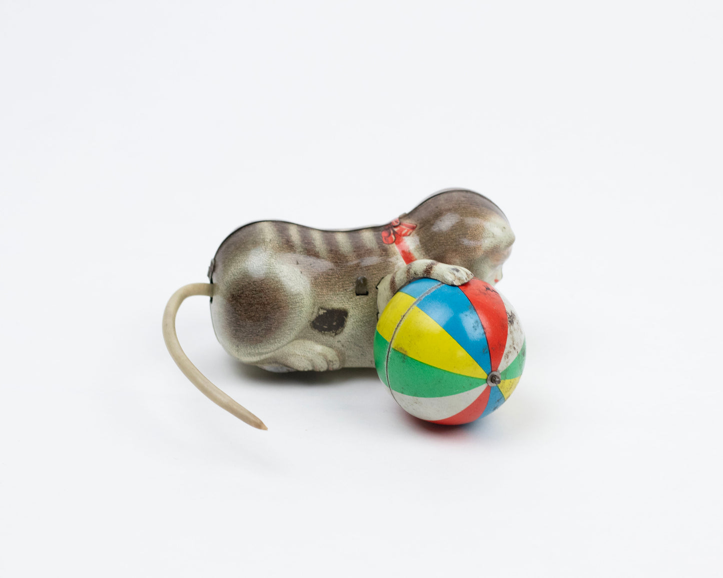 VINTAGE MID-CENTURY CAT WITH BALL TIN WIND-UP TOY - NO KEY