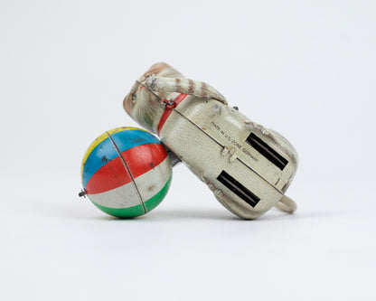 VINTAGE MID-CENTURY CAT WITH BALL TIN WIND-UP TOY - NO KEY