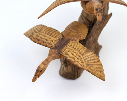 VINTAGE 1985 HAND-CARVED WOODEN "CANADA GEESE" SCULPTURE