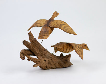 VINTAGE 1985 HAND-CARVED WOODEN "CANADA GEESE" SCULPTURE
