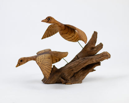 VINTAGE 1985 HAND-CARVED WOODEN "CANADA GEESE" SCULPTURE