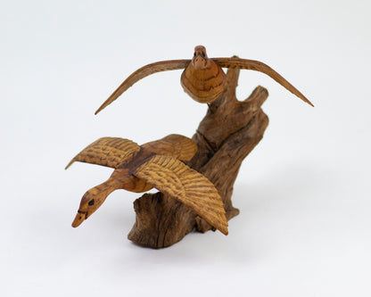 VINTAGE 1985 HAND-CARVED WOODEN "CANADA GEESE" SCULPTURE