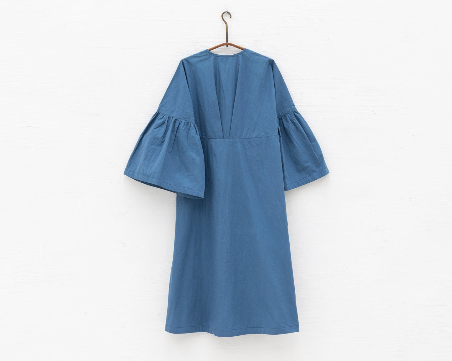 FULL BUTTON BELL SLEEVE DRESS IN BLUE