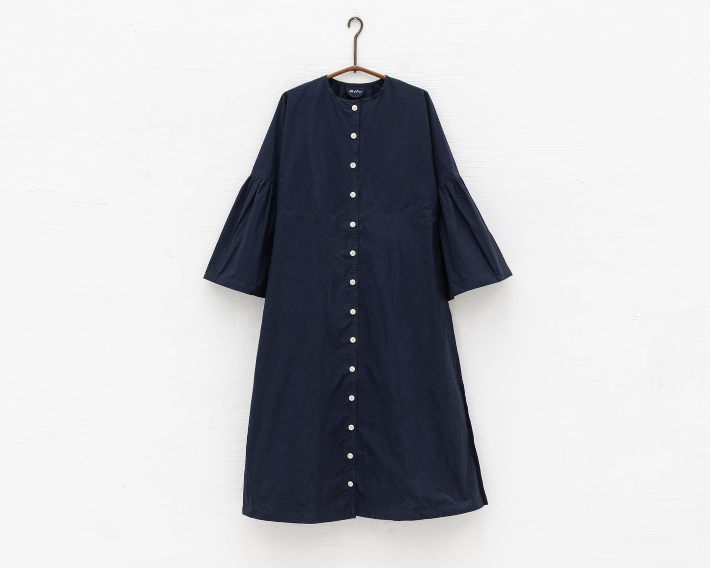 FULL BUTTON BELL SLEEVE DRESS IN NAVY