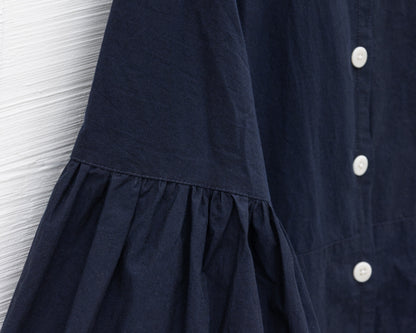 FULL BUTTON BELL SLEEVE DRESS IN NAVY