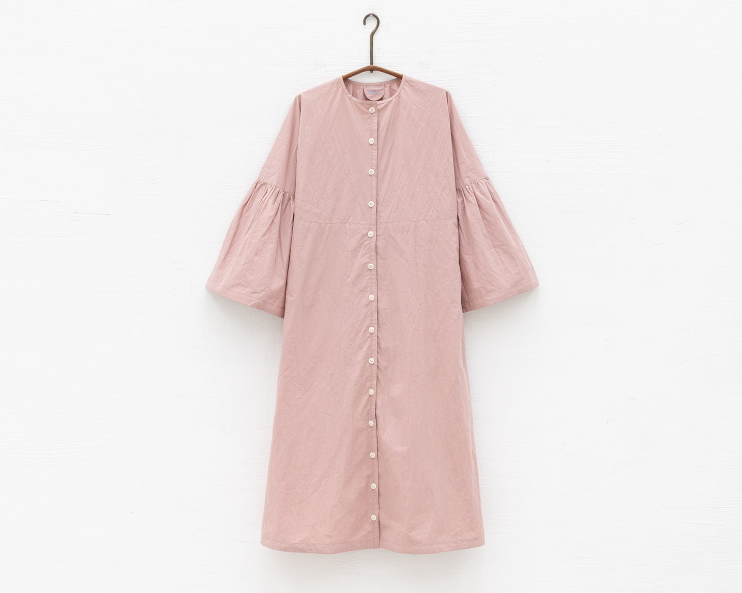 FULL BUTTON BELL SLEEVE DRESS IN PINK