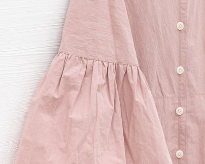 FULL BUTTON BELL SLEEVE DRESS IN PINK