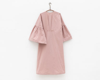 FULL BUTTON BELL SLEEVE DRESS IN PINK