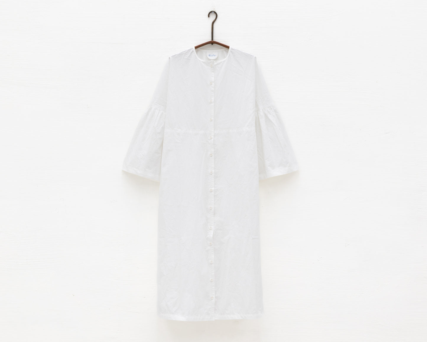 FULL BUTTON BELL SLEEVE DRESS IN WHITE