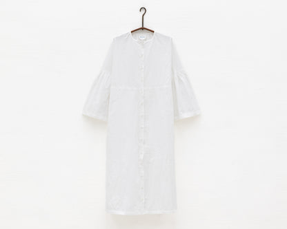 FULL BUTTON BELL SLEEVE DRESS IN WHITE