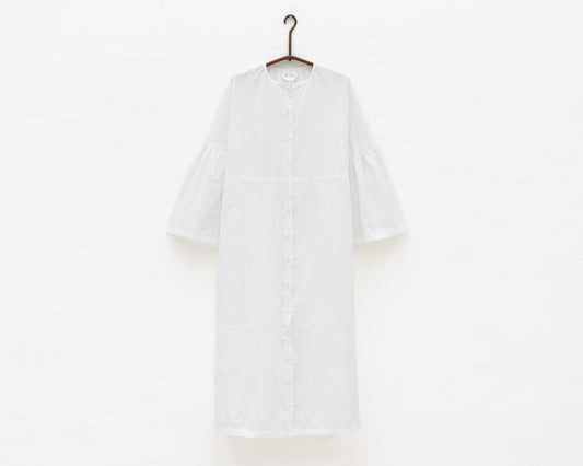 FULL BUTTON BELL SLEEVE DRESS IN WHITE