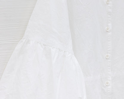 FULL BUTTON BELL SLEEVE DRESS IN WHITE