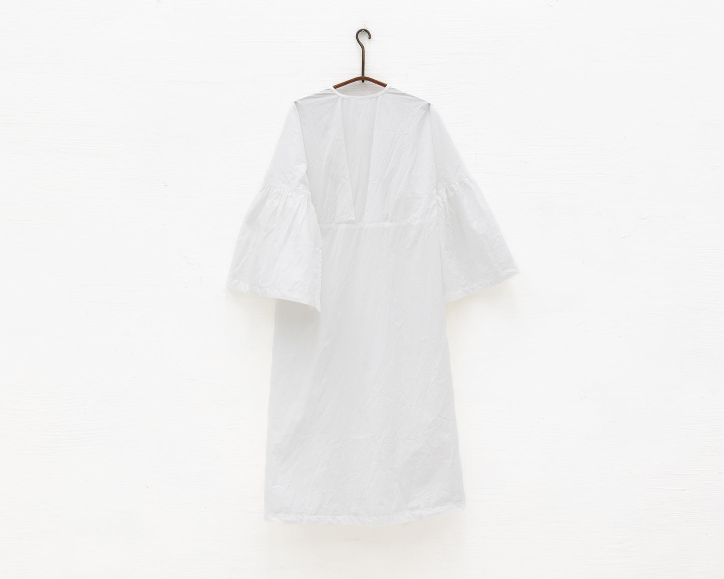 FULL BUTTON BELL SLEEVE DRESS IN WHITE