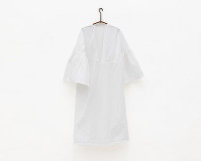 FULL BUTTON BELL SLEEVE DRESS IN WHITE