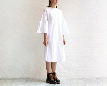 FULL BUTTON BELL SLEEVE DRESS IN WHITE