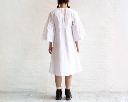 FULL BUTTON BELL SLEEVE DRESS IN WHITE