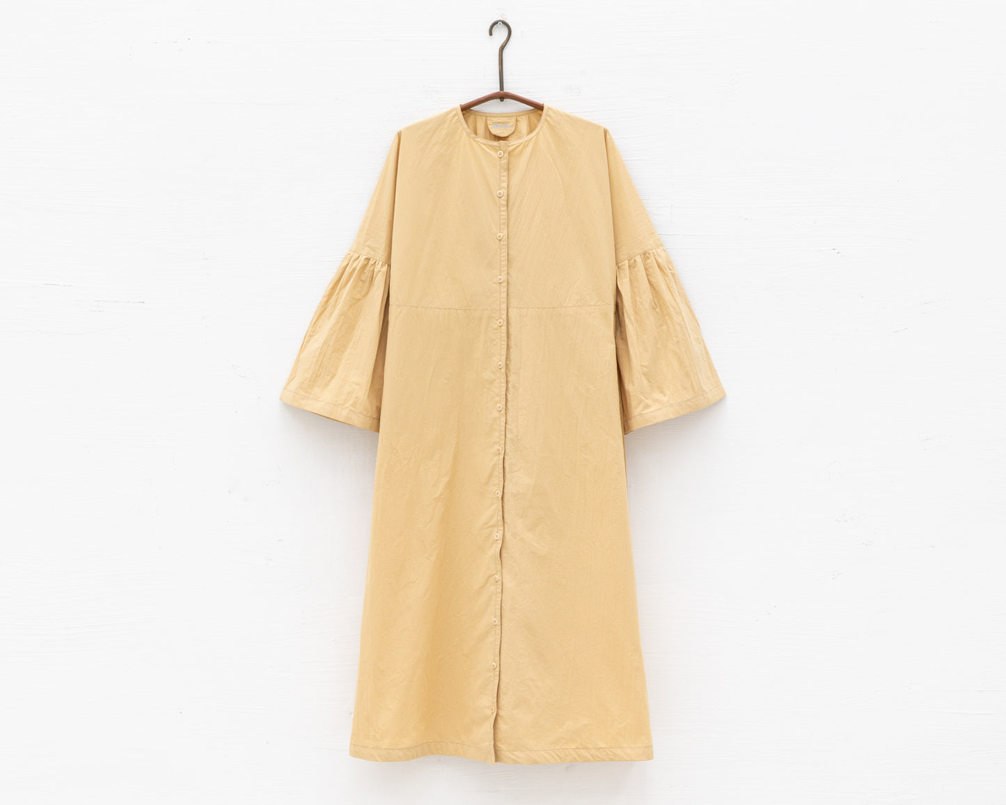 FULL BUTTON BELL SLEEVE DRESS IN YELLOW