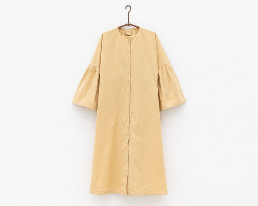 FULL BUTTON BELL SLEEVE DRESS IN YELLOW