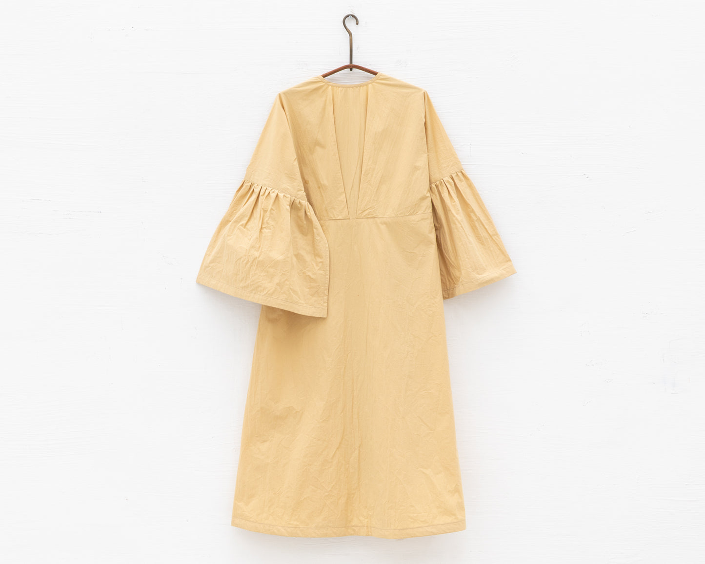 FULL BUTTON BELL SLEEVE DRESS IN YELLOW