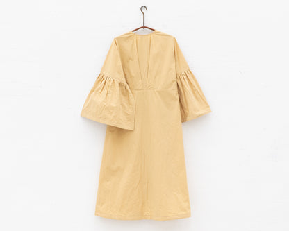 FULL BUTTON BELL SLEEVE DRESS IN YELLOW