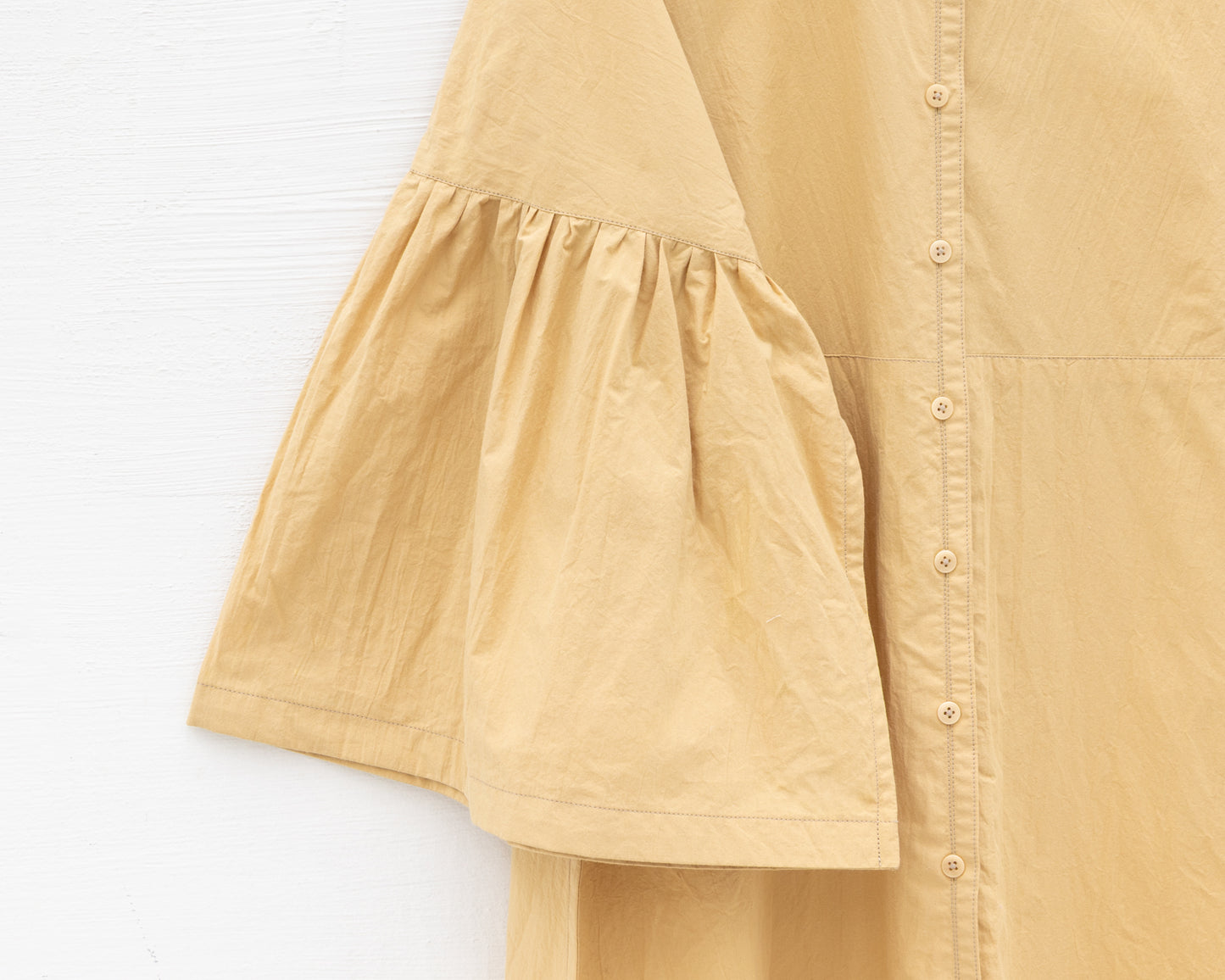 FULL BUTTON BELL SLEEVE DRESS IN YELLOW